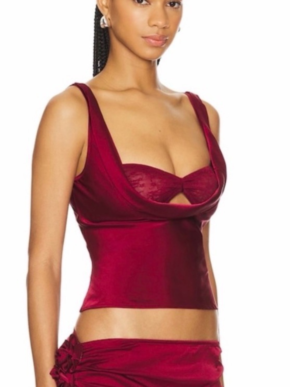 PrettyLittleThing Wine Lace-Trim Bustier Top